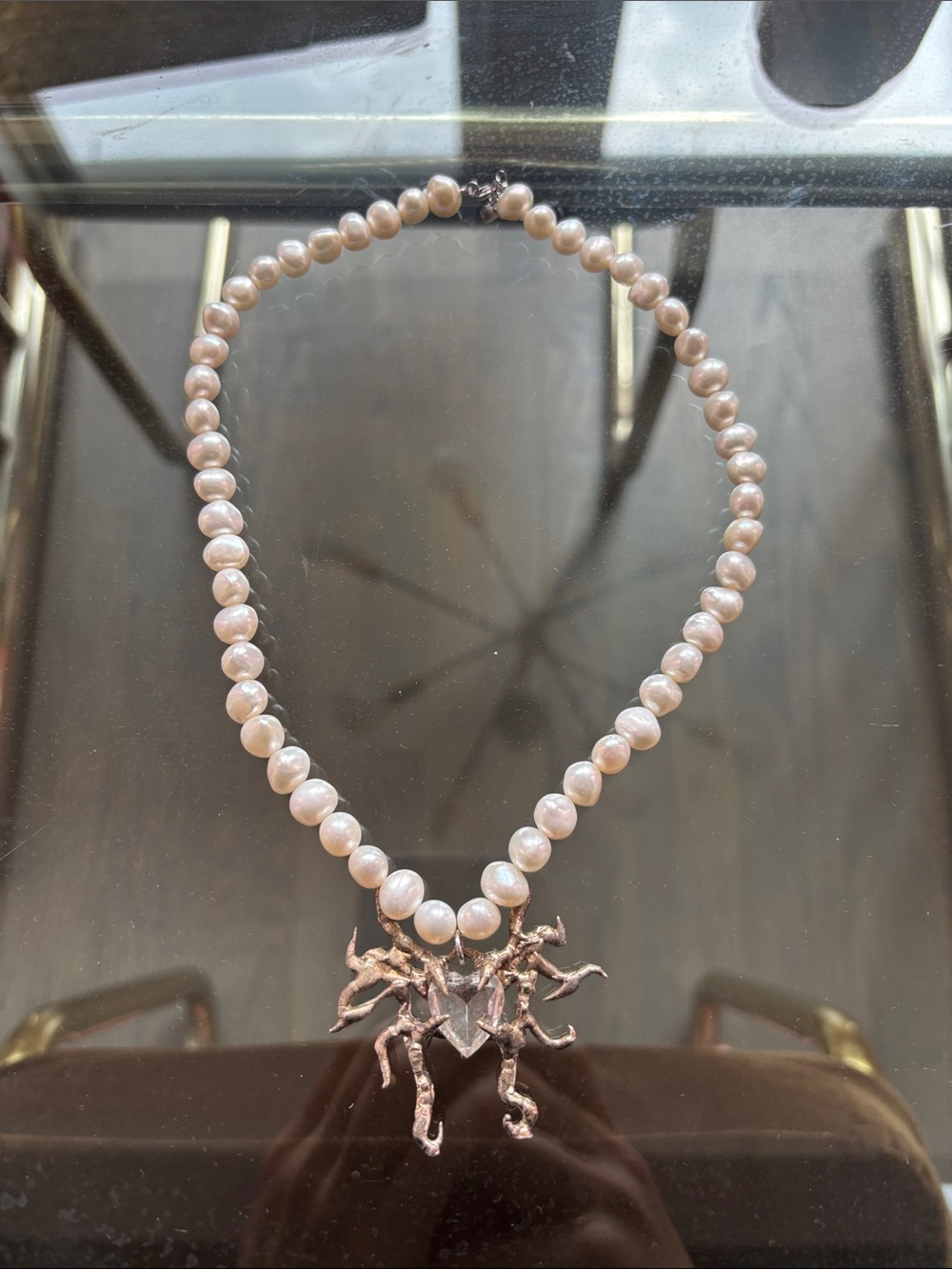Stunning Pearl Necklace with Silver Pendant by Harlot Hands